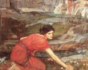 Maidens picking Flowers by a Stream, Study